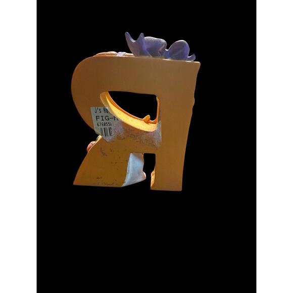 1999 Mary Engelbreit Standing "R" Alphabet Letter Rabbit Ribbon Roses Resin FLAW - Picture 2 of 4